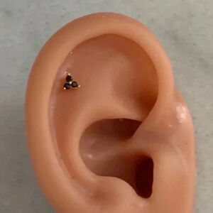 18K Gold Black Crystal Micro Mini Flower Cartilage Earring